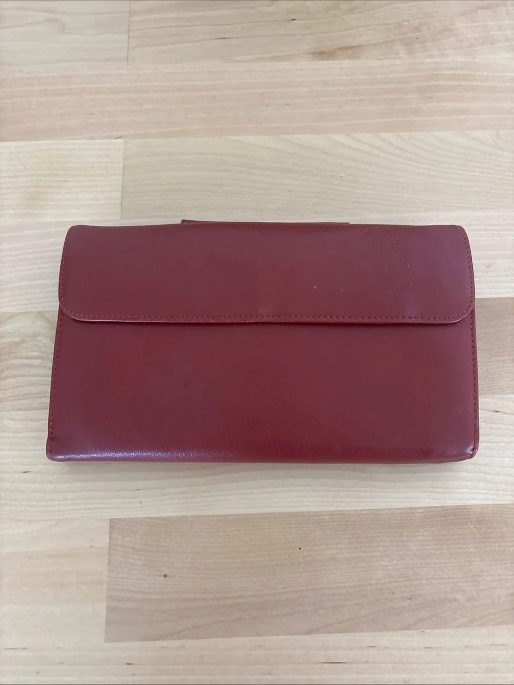 Red Leather Clutch Wallet with Metal Accent - Unbranded
